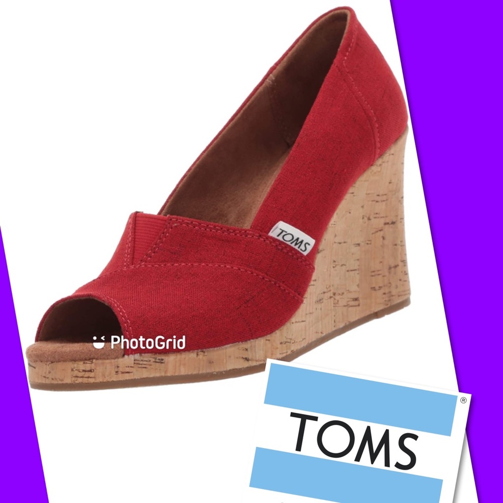 Toms wedge sandals shoes W 7.5 red